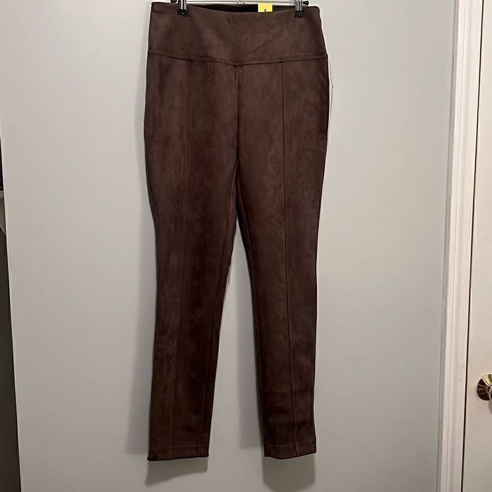 Andrew Marc Women's Brown Faux Suede Skinny High Rise Stretch Pants